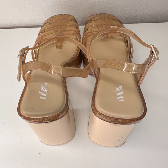Melissa Party Heels Platform Size 10 Gold Sparkles Rubber EUC - Picture 6 of 10
